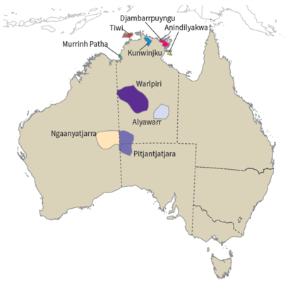Map of Heartlands of traditional languages with more than 1000 speakers (in NILR, Figure 1.2, reproduced from Macquarie Atlas)
